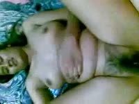 Dirty pregnant slut exposing her hairy pussy while getting fucked 